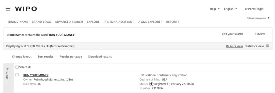 Trademark record for Run Your Money